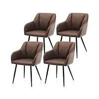 tukailai lot de 4 chaises de salle à manger avec accoudoirs en cuir synthétique - avec siège rembourré, dossier, pieds en métal, salon, salle à manger, cuisine, salon - marron