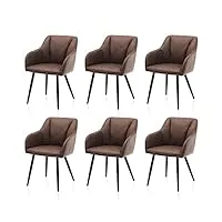 tukailai lot de 6 chaises de salle à manger avec accoudoirs en cuir synthétique - avec siège rembourré, dossier, pieds en métal, salon, salle à manger, cuisine, salon - marron