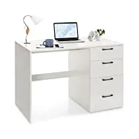 giantex bureau d'ordinateur avec 4 tiroirs, table de bureau en bois, pour l'Écriture pour bureau à domicile avec armoire de rangement, pour postes de travail blanc, 110 x 60 x 76 cm