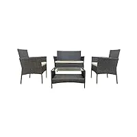 rebecca mobili jardin lounge, ensemble d'extérieur avec table chaises canapé, polyrattan, gris, avec coussins, 4 pièces - dimensions hxlxp : 82 x 96 x 56 cm - art. re6827