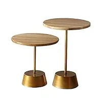 tables d'appoint rondes table d'appoint de canapé, dessus de table en bois et base en fer doré - présentoir de table basse à combinaison de salon art déco