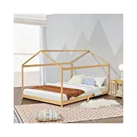 [en.casa] lit enfant forme maison pour chambre d'enfant lit cabane robuste avec sommier à lattes bambou 120 x 200 cm naturel