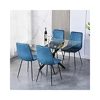 goldfan ensemble de table à manger avec 4 chaises rectangulaire table à manger plus 4 velours chaises,table à manger moderne et chaises de cuisine pour bureau,bleu