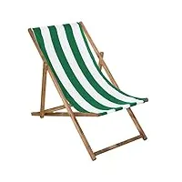 springos chaise longue pliante en bois imprégné chaise longue pliante chaise de camping chaise de plage en bois de hêtre blanc/vert 58x124cm