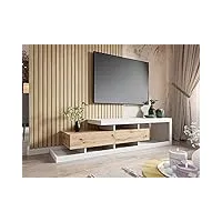 best mobilier - olga - meuble tv - bois et blanc - 198 cm - style scandinave - bois/blanc