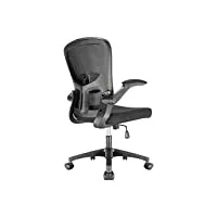 durrafy chaise bureau avec accoudoir réglable, fauteuil ergonomique en maille respirante avec soutien lombaire, dossier inclinable et hauteur réglable, chaise de bureau roulettes silencieuses, noir