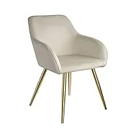 tectake 800844 chaise de salle à manger 1 place effet velours scandinave pieds en acier dorés Élégant avec accoudoirs – diverses couleurs (crème/or)