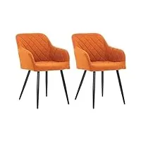 clp lot de 2 chaises de salle a manger shila en tissu ou veloursi set 2 chaises retro avec accoudoirs i piètement en métal noir, couleur:orange, matériel:tissu