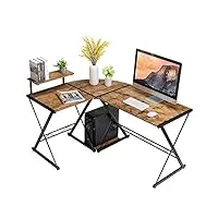 giantex bureau d’ordinateur en forme de l, table d’angle avec plateau spacieux et 2 Étagères pratiques, bureau informatique de style rétro avec pieds réglables, pour bureau, chambre, salon (naturel)