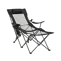 outsunny chaise de camping chaise longue pliable grand confort avec repose-pied + porte-gobelets + coussin appui-tête et sac de transport inclus dim. 80l x 127l x 94h cm noir