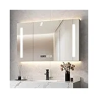 yclty armoire de toilette avec miroir de salle de bain avec lumière led, interrupteur tactile, anti-buée, affichage de l'heure, 3 températures de couleur 3000k/4000k/6000k (size : 120x65x12cm)