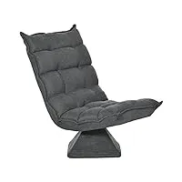 homcom fauteuil de sol paresseux fauteuil relax fauteuil salon design capitonné inclinaison dossier réglable pivotant 360° revêtement lin gris chiné