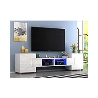 meuble tv led, 4 compartiments de stockage et 2 portes sur salon, 230 x 35 x 53 cm, blanc