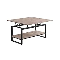 pegane table basse relevable et extensible en bois de chêne miel avec pieds en métal-longueur 100 x profondeur 45-90 x hauteur 47-62 cm