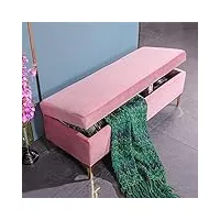 esbant salon tufté repose-pieds tabouret coffre de rangement meuble d'entrée,bout de lit moderne banc avec pieds en métal,rembourré velours pouf de rangement-rose 90x45x46cm(35x18x18inch)