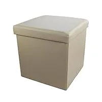 esbant pouf de rangement banc tabouret pouf en cuir repose-pieds,cube pliant boîte à jouets organisateur boîte pouf coffre siège unique-beige 40x40x40cm(16x16x16)