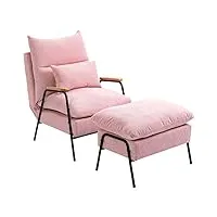 homcom fauteuil à oreilles avec tabouret, fauteuil relax, fauteuil tv avec dossier inclinable, coussin, fauteuil avec ottoman, chaise rembourrée, pour salon, chambre à coucher, rose, 68 x 91,5 x 88 cm