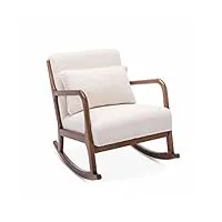 alice's home - fauteuil à bascule design en bois et tissu. bouclettes blanches. structure hévéa teinté noyer clair