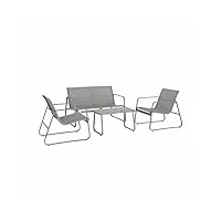 alice's garden - salon de jardin en métal et textilène pour 4 personnes. gris clair. design
