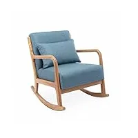 alice's home - fauteuil à bascule design en bois et tissu. 1 place. rocking chair scandinave. bleu