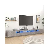 canditree meuble tv moderne avec led banc tv avec étagères de rangement support de télé pour salon 300 cm (gris béton)