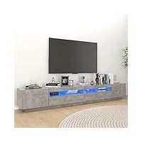 canditree meuble tv moderne avec lumières led banc tv support de télévision avec espace de rangement 260 cm (gris béton)