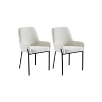 vente-unique pascal morabito - lot de 2 chaises avec accoudoirs en tissu bouclette et métal - blanc - carolona de pascal morabito