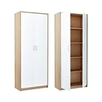 kubutku armoire pratique de 180 cm - avec 2 portes et 4 étagères - grande armoire multifonction - armoire de bureau - armoire à usage domestique (blanc/sonoma) r005
