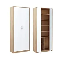 kubutku armoire pratique de 180 cm - avec 2 portes et 6 étagères - grande armoire multifonction - armoire de bureau - armoire domestique (blanc/sonoma) massiv r004