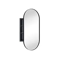 eghome armoire à pharmacie ovale encastrée avec miroir en acier inoxydable et cadre en métal noir mat 40,6 x 83,8 cm