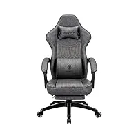 dowinx chaise gaming, coussin plat large fauteuil gamer avec repose-pieds, chaise gamer avec support lombaire, fauteuil ergonomique avec massage, racing chaise réglable pour pc, gris