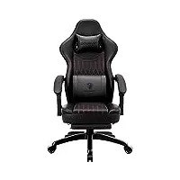 dowinx chaise gaming, coussin plat large fauteuil gamer avec repose-pieds, chaise gamer avec support lombaire, fauteuil ergonomique avec massage, racing chaise réglable pour pc, noir