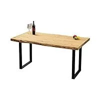 gozos berne table à manger moderne avec plateau en bois massif brut d'epicéa, table de salon main de cuisine et de salon avec u-pieds en métal laqué, 50 mm d'épaisseur, 4-6 personnes, 120 x 80 cm
