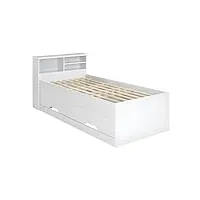 vente-unique - lit boris avec tiroirs et rangements - coloris : blanc - 90 x 190 cm