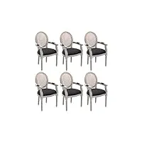 vente-unique - lot de 6 chaises avec accoudoirs - cannage, tissu et bois d'hévéa - noir - antoinette