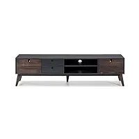 pegane meuble tv en pin massif/mdf décor ciré gris anthracite, meuble de rangement - longueur 180 x profondeur 37 x hauteur 48.8 cm