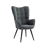 meuble cosy fauteuil scandinave chaise de canapé de loisirs pour salon salle à manger bureau avec un revêtement en tissu, accoudoirs rembourés et des pieds en métal, gris, 67x50x110cm