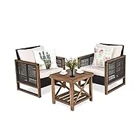 giantex ensemble de salon avec table basse, salon de jardin 2 chaises, canapé en résine avec coussin, canapé de jardin, cour, 115 x 64 x 80 cm, marron dégradé