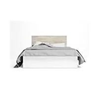 pegane lit adulte avec coffre de rangement coloris blanc mat, naturel - longueur 198 x profondeur 168,20 x hauteur 95,50 cm