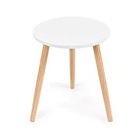 lifezeal table d'appoint ronde, petite table basse avec 3 pieds en bois de pin, bout de canapé style scandinave pour salon, chambre à coucher, balcon, 40 x 48 cm (ø x h), blanc