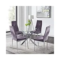 goldfan ensemble tables de salle à manger et 4 chaise,ronde table à manger en verre et chaises 4 moderne design pour 4~6 personnes en cuisine (4, gris)