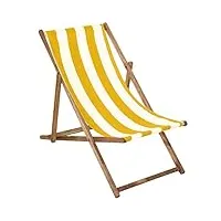 springos chaise longue pliante en bois imprégné chaise longue pliante chaise de camping chaise de plage en bois de hêtre rayures blanches et jaunes 58 x 124 cm