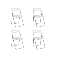 baroni home set de 4 chaises pliantes peu encombrantes, chaise de salle à manger, chaise d’intérieur et d’extérieur, structure en acier, siège et dossier en plastique, 42x38x78 cm, blanc, 4 pièces