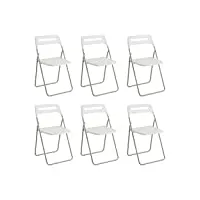 baroni home chaise pliante peu encombrante, chaise de salle à manger, chaise d’intérieur et d’extérieur avec structure en acier, siège et dossier en plastique, 42x38x78 cm, blanc, 6 pièces