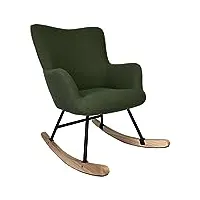 happy garden fauteuil à bascule kaira, rocking chair, tissu boucle vert kaki, structure en métal et piètement en bois d'hévéa,