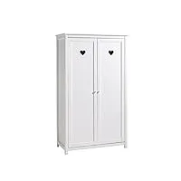 milady - armoire 2 portes blanche motifs coeurs ajourés