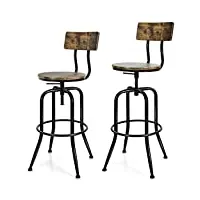 giantex lot de 2 tabourets de bar, chaises de bar hautes industrielles pivotant avec siège réglable, dossier et repose-pieds en arc, pour cuisine, café, pub, bistrot, marron rustique + noir