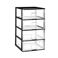 com-fort house | commode empilable en plastique | modèle transparent | couleur noire | modèle à 4 tiroirs | tiroirs de rangement modulaires