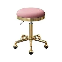 tabouret chaise chaise roulante pivotante siège rond salons de beauté tabourets de bar de bureau avec acier couleur or 5 griffes et roues de terre, réglable 47-64 cm (couleur: rose)