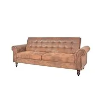 keyur canapé à 3 places, canapé de relaxation chaise longue canapé-lit convertible avec accoudoir daim synthétique marron